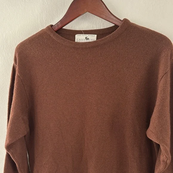 Saks Fifth Avenue Cashmere Sweater Womens Medium Brown Knit Neutral Long Sleeve - Picture 5 of 10